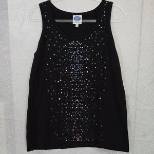 Diane Gilman Black Silver Sequin Tank Top